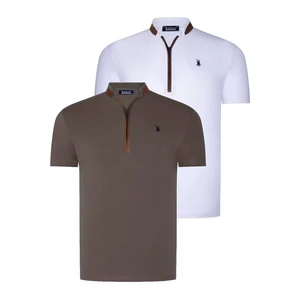 DUAL SET T8571 DEWBERRY ZIPPER MENS T-SHIRT-WHITE-KHAKI