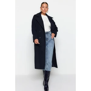 Trendyol Navy Blue Oversize Wide Cut Long Wool Cachet Coat