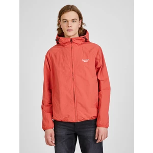 Red Men's Patterned Lightweight Hooded Jacket Calvin Klein - Mens