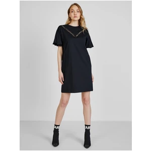 Šaty Karl Lagerfeld Lace Insert Jersey Dress - Černá - S