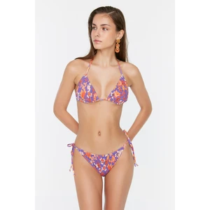 Trendyol Purple Floral Patterned Gippie Tie Detailed Bikini Bottom