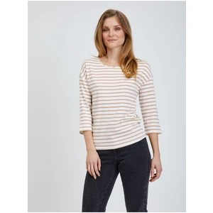 Beige Striped T-Shirt with Three-Quarter Sleeve ORSAY - Women