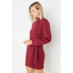 Trendyol Claret Red Collar Tie Detailed Scuba Knitted Dress