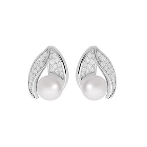 Brilio Silver Elegantní stříbrné náušnice s pravými perlami MED0177B