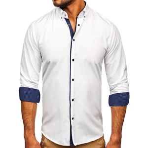 Bílá pánská elegantní košile s dlouhým rukávem Bolf 7724-1