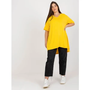 Yellow monochrome blouse of larger size with neckline