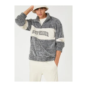 Koton Stand Up Collar Sweatshirt with a slogan Printed Color Block