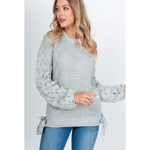 Women's knitted sweater with bows - gray,