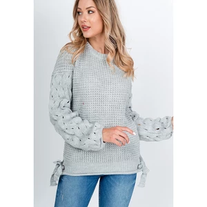 Women's knitted sweater with bows - gray,