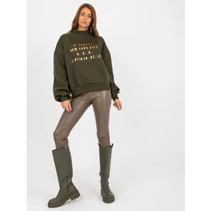 Khaki sweatshirt with printed design and wide sleeves