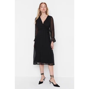 Trendyol Black Double Breasted Collar Dress