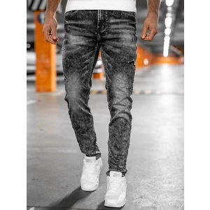 Czarne jeansowe spodnie męskie regular fit z paskiem Denley 30049S0