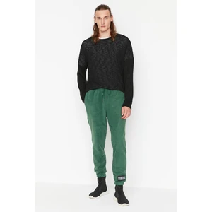 Trendyol Duck Head Green Men's Regular Fit Elastic Leg Label Appliqué Fleece Sweatpants