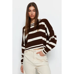 Trendyol Brown Crop Striped Knitwear Sweater