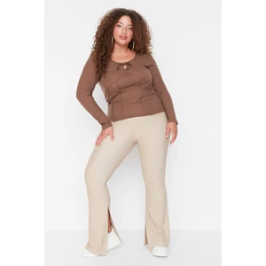 Trendyol Curve Beige Flare Slit Knitted Trousers