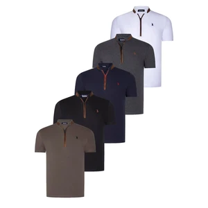 FIVE SET T8571 DEWBERRY ZIPPER MEN'S T-SHIRT-BLACK-WHITE-NAVY BLUE-ANTHRACITE-KHAKI