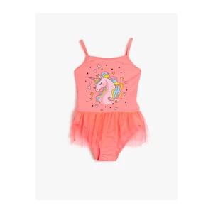 Koton Swimsuit With Tulle Detailed Unicorn Print