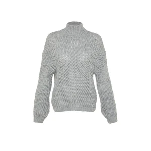 Trendyol Gray Wide Fit Soft Textured Basic Collar Knitwear Sweater