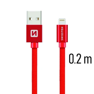 Datový kabel Swissten Textile USB/Lightning, 0,2m, červený