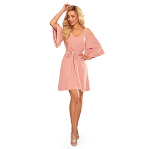 292-5 MARINA airy dress with a neckline - POWDER PINK