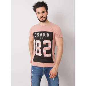 Dusty pink cotton men's t-shirt with a print