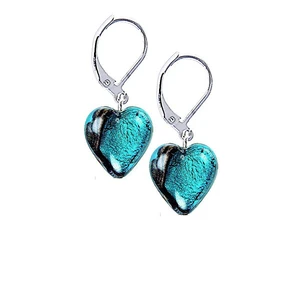 Lampglas Výjimečné náušnice Turquoise Heart s ryzím stříbrem v perlách Lampglas ELH5