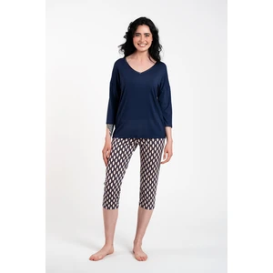 Women's pyjamas Milda, 3/4 sleeve, 3/4 leg - navy blue/print