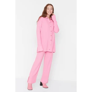 Trendyol Pink Slit Detailed Cardigan-Pants Knitwear Suit