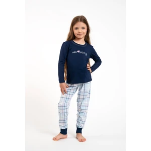 Girls' pyjamas Glamour, long sleeves, long pants - navy blue/print