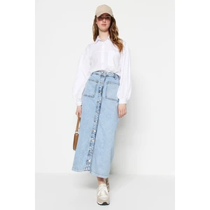 Trendyol Light Blue Double Pocket High Waist Denim Jeans Skirt