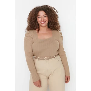 Trendyol Curve Beige Watermelon Sleeve Knitwear Blouse