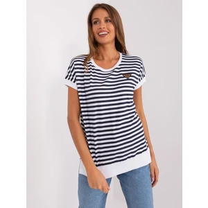 Navy blue and white striped casual blouse