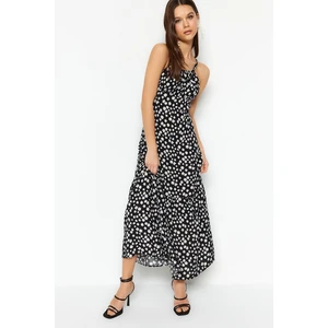 Trendyol Black A-Cut Maxi Woven Viscose Strappy Floral Pattern Woven Dress