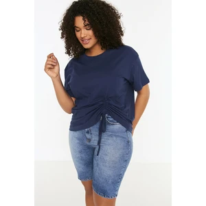 Trendyol Curve Indigo Shirred Detailed Knitted T-Shirt