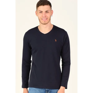 T8587 DEWBERRY V COLLAR MEN'S SWEATSHIRT-DARK LACİVERT