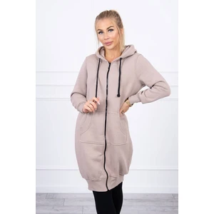 Long insulated sweatshirt with a hood beige