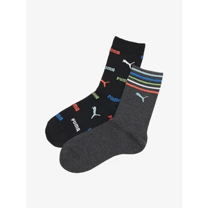 Set of two pairs of girls' socks in dark gray and black Puma - unisex