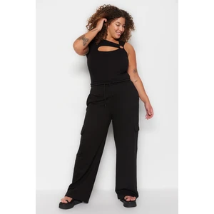 Trendyol Curve Black Wideleg Thin Knitted High Waist Sweatpants