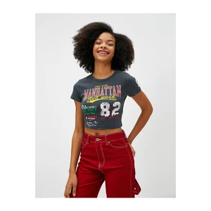 Koton Crop T-Shirt Printed Short Sleeve Crew Neck Cotton