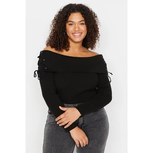 Trendyol Curve Black Shoulder Detailed Knitwear Sweater