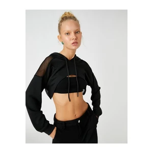 Koton Crop Sweatshirt with Mesh Detailed Hoodie