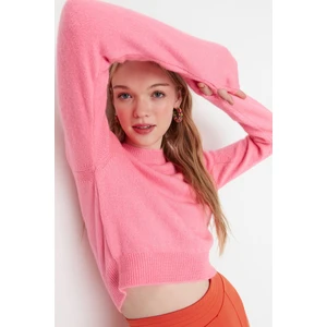 Trendyol Pink Crop Soft Textured Knitwear Sweater