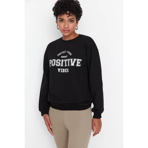 Trendyol Black Loose Fleece Inside Knitted Sweatshirt