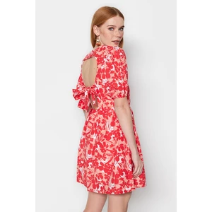 Trendyol Red Woven Floral Mini Dress with Back Detail