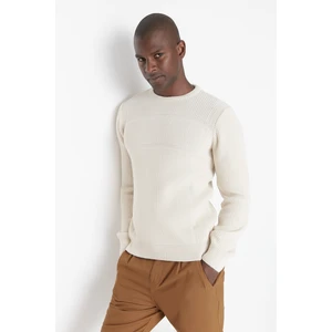 Trendyol Beige Men's Slim Fit Crew Neck Textured Knitwear Sweater