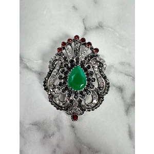 Brooch XZ459-109 Silver + Green