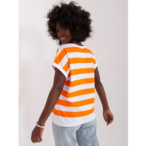 Basic white and orange striped blouse
