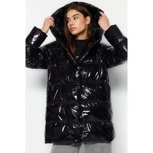 Trendyol Black Oversize Hooded Shiny Water Repellent Inflatable Coat