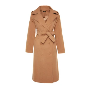 Trendyol Camel Belted Epaulette Detail Long Wool Cachet Coat