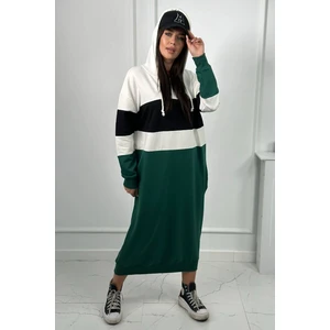 Tri-color Dress with Hood ecru + Black + Dark Green